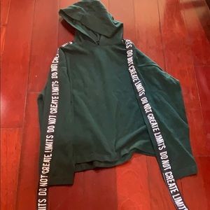 ZARA Hoodie With Graphic Ribbon Sleeves, Green